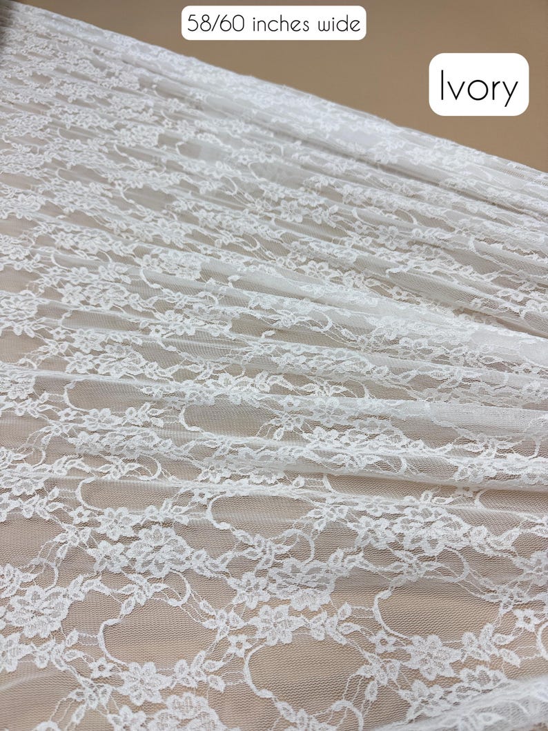 Ivory Floral Stretch Lace Fabric 58/60 inches wide with Ivory label