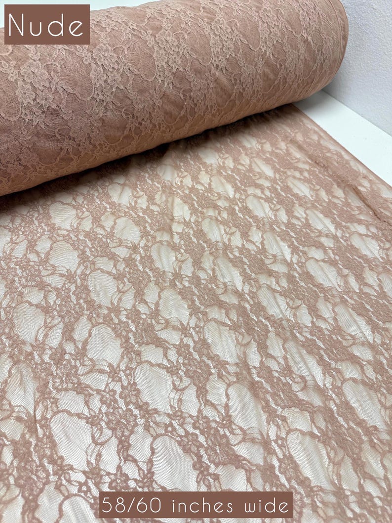 Nude Floral Stretch Lace Fabric roll 58/60 inches wide with Nude label