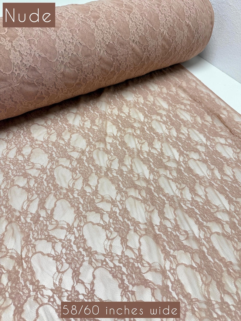 Cream nude floral stretch lace fabric roll 58/60 wide vintage style