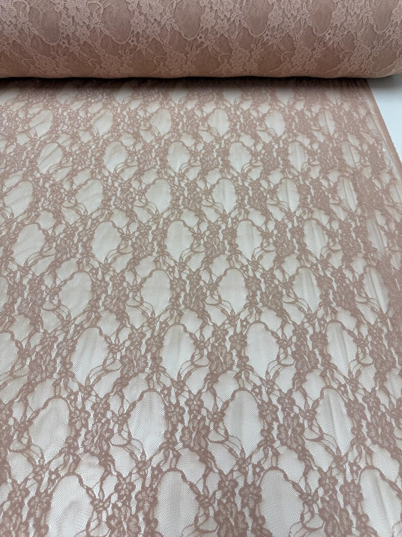 Nude Floral Stretch Lace Fabric close up intricately woven floral surface texture