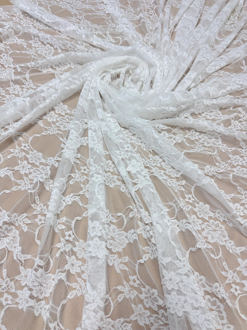 Ivory Floral Stretch Lace Fabric soft folds textured and layered effect