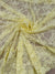 Close up detail of Butter Yellow Floral Stretch Lace Fabric showing rose pattern
