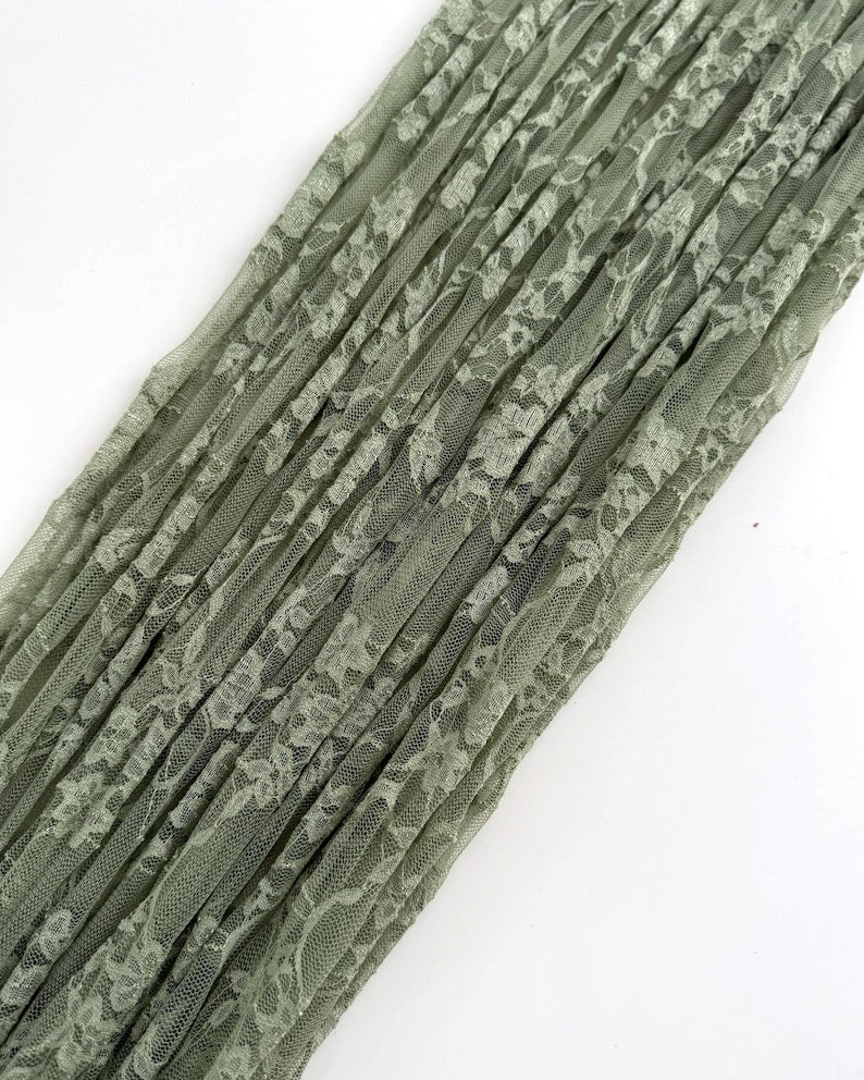 Sage Green Floral Stretch Lace Fabric soft flowing drape for gowns and overlays