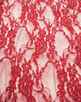 Red Floral Stretch Lace Fabric close up intricate flowers and leaves semi-transparent