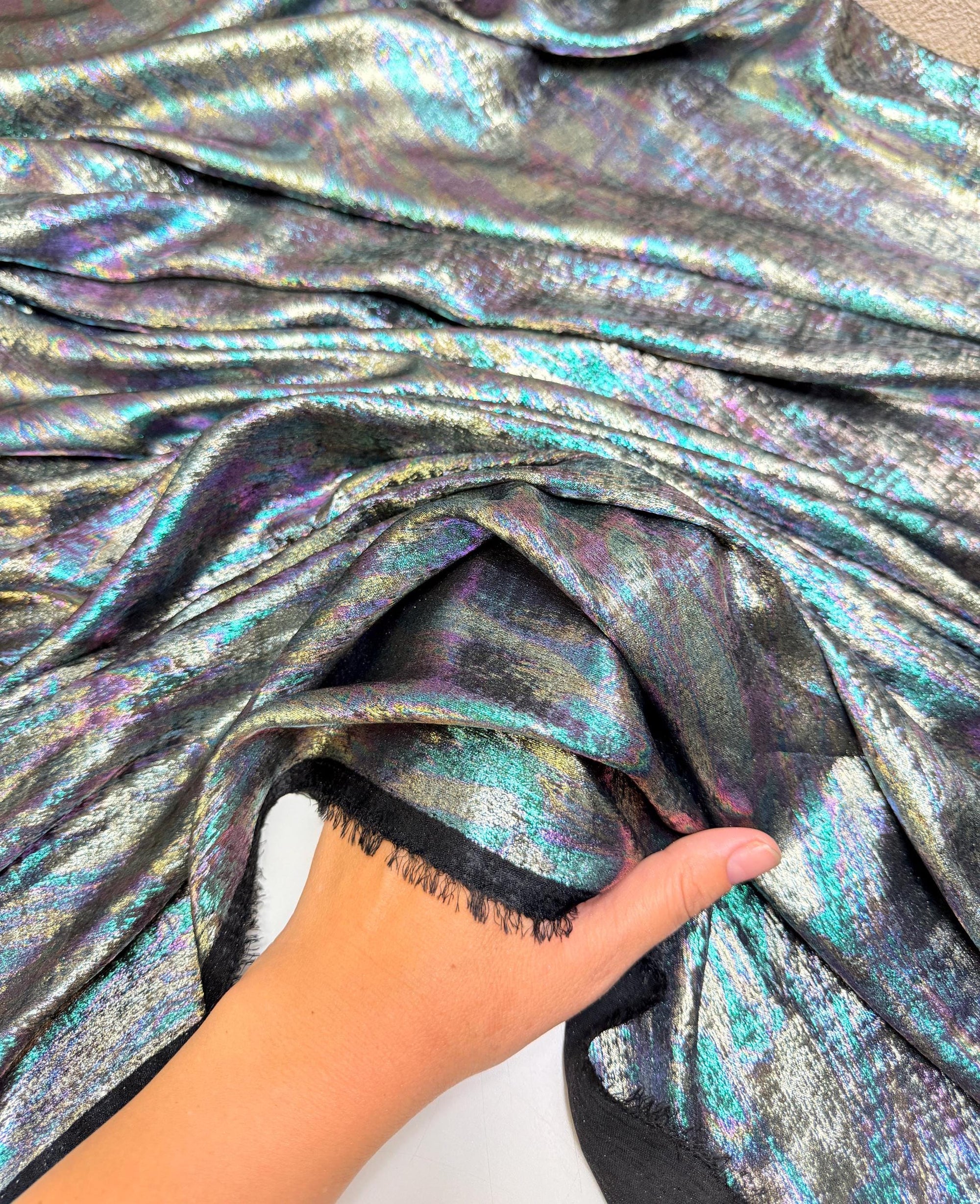 Iridescent Galaxy Foil Fabric by Yard, Shimmer Metallic Gold Hologram, for Cosplay Costumes