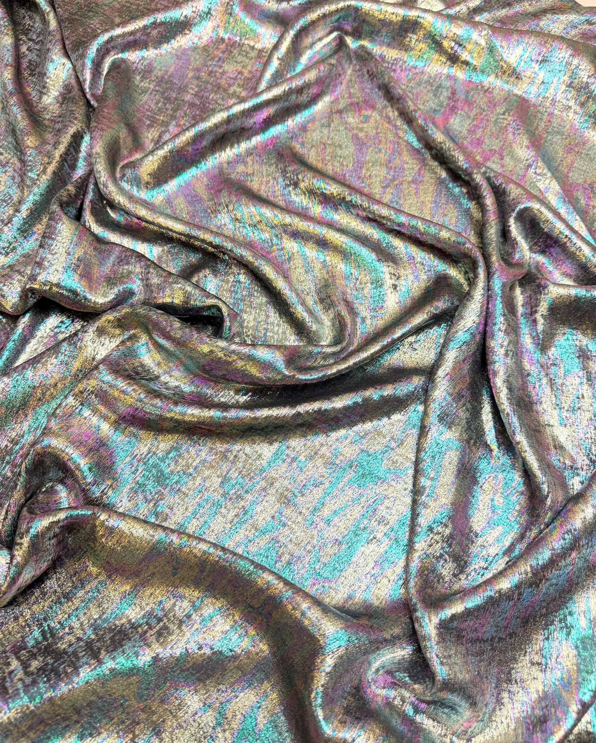 Iridescent Galaxy Foil Fabric by Yard, Shimmer Metallic Gold Hologram, for Cosplay Costumes