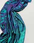 Iridescent Galaxy Foil Fabric by Yard, Teal and Purple Metallic Material Hologram for Kimonos, Kids, Dresses, Gowns, Costumes Crafts 115GSM