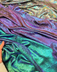 Iridescent Galaxy Foil Fabric by Yard, Teal and Purple Metallic Material Hologram for Kimonos, Kids, Dresses, Gowns, Costumes Crafts 115GSM