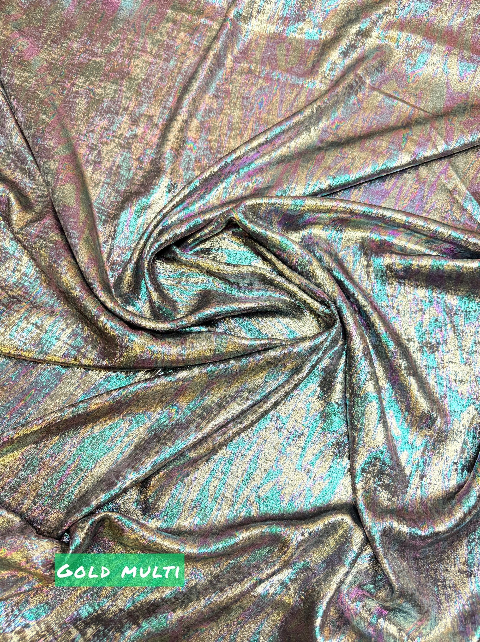 Iridescent Galaxy Foil Fabric by Yard, Purple Green Metallic Material Hologram for Kimonos, Kids, Dresses, Gowns, Costumes Crafts 115GSM