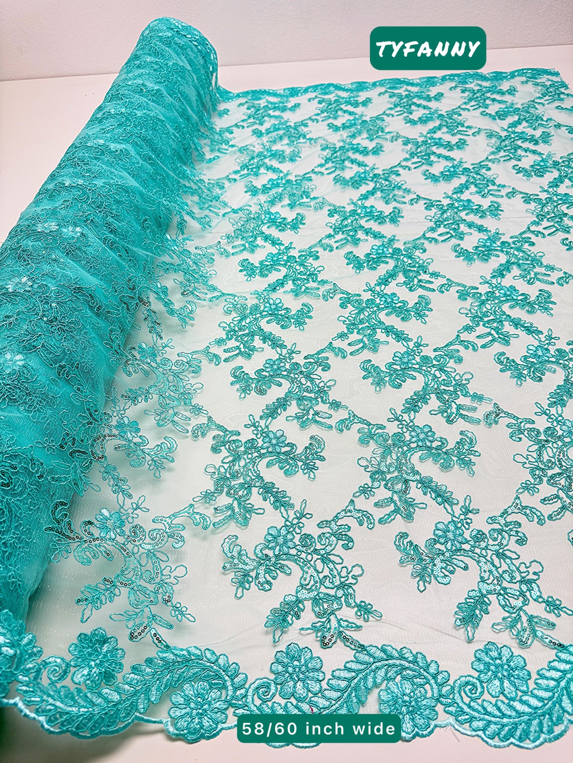 Floral Lace Fabric by Yard Embroidery Corded With Sequins Material Non Stretch Sequined Embroidered On Lace Bridal Wedding Gowns, Crafting