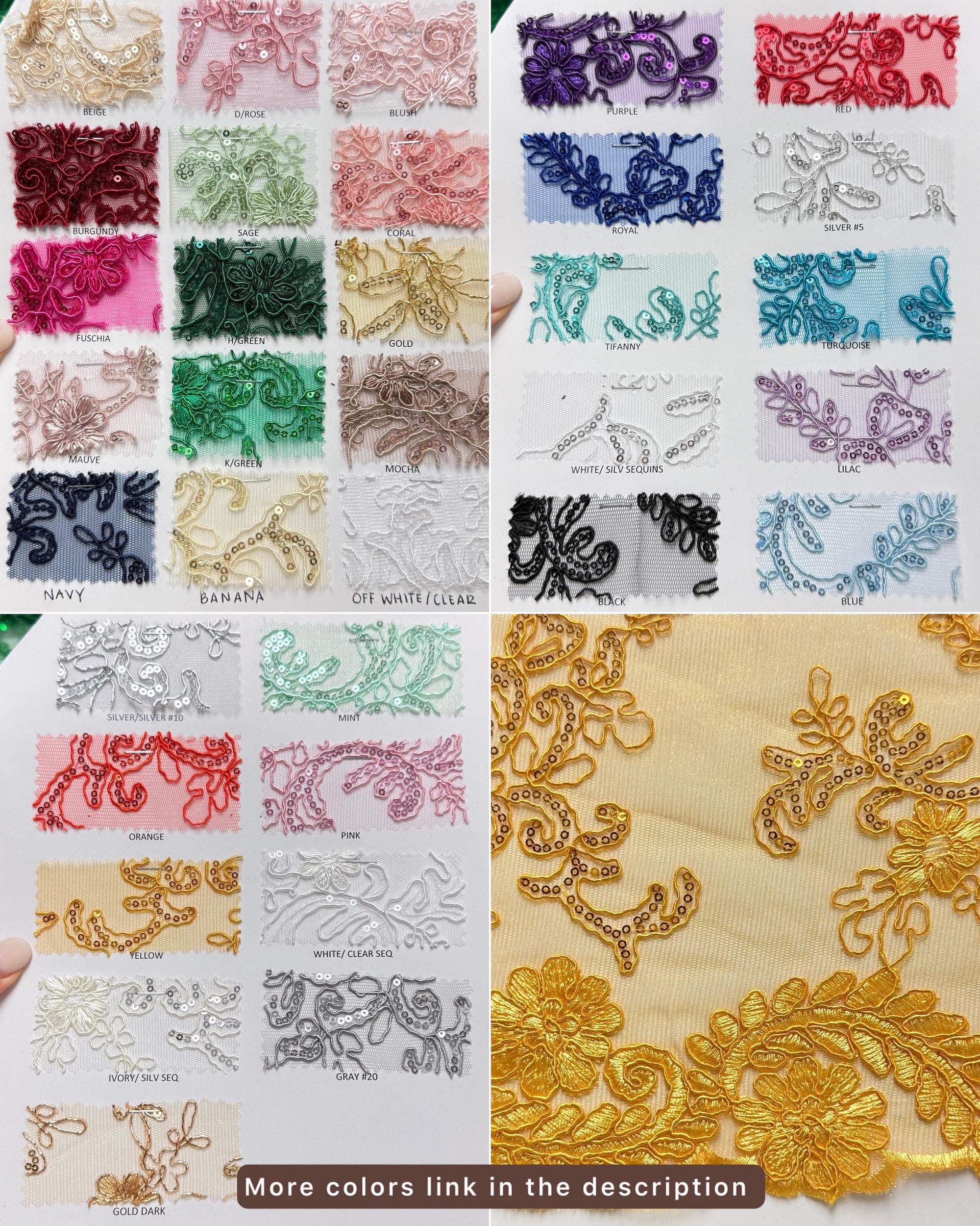 Tiffany Floral Lace Fabric by Yard Embroidery Corded With Sequins Fabric Non Stretch for Formal Wear, Bridal Gowns, Event Decoration