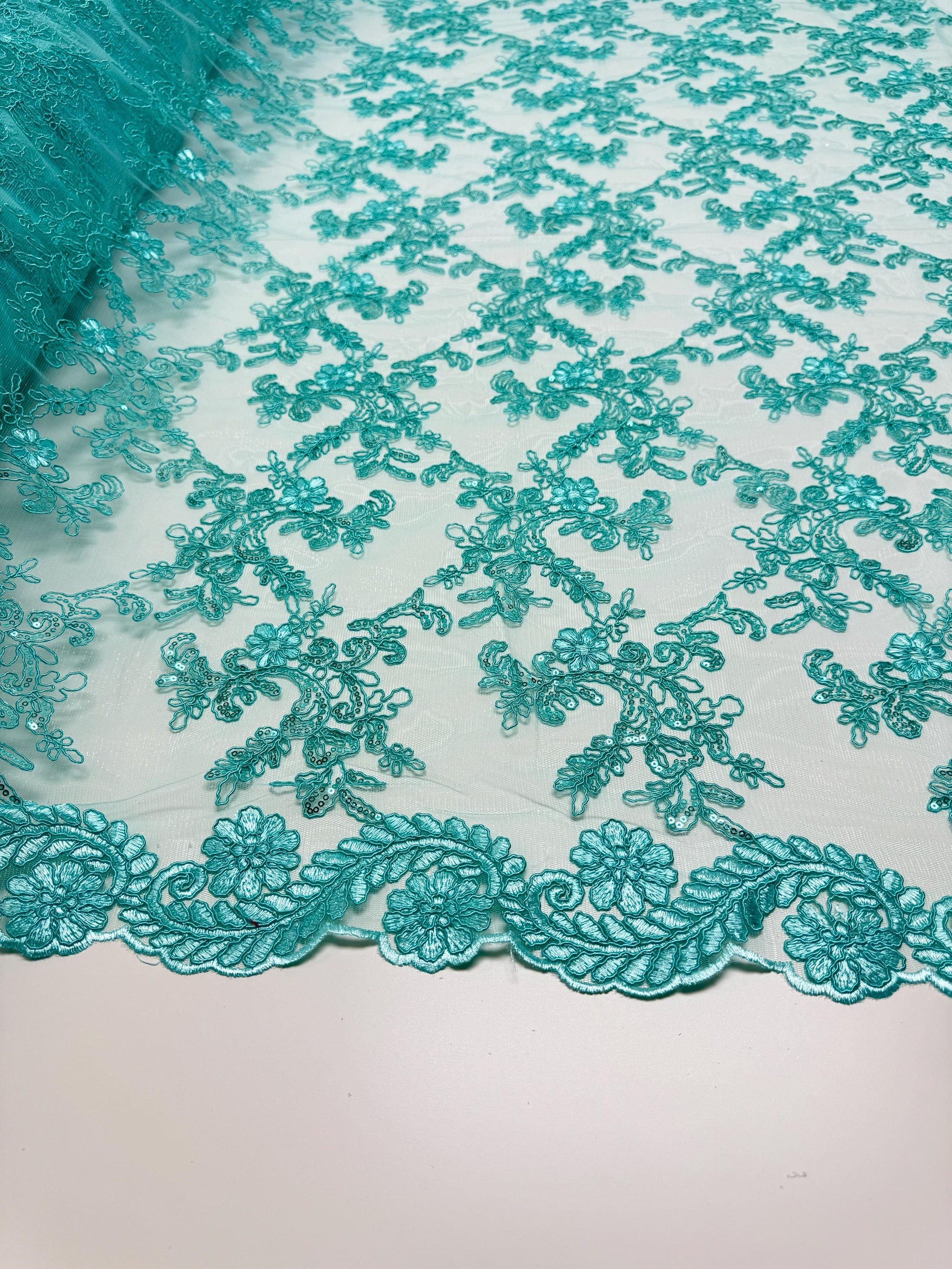 Tiffany Floral Lace Fabric by Yard Embroidery Corded With Sequins Fabric Non Stretch for Formal Wear, Bridal Gowns, Event Decoration