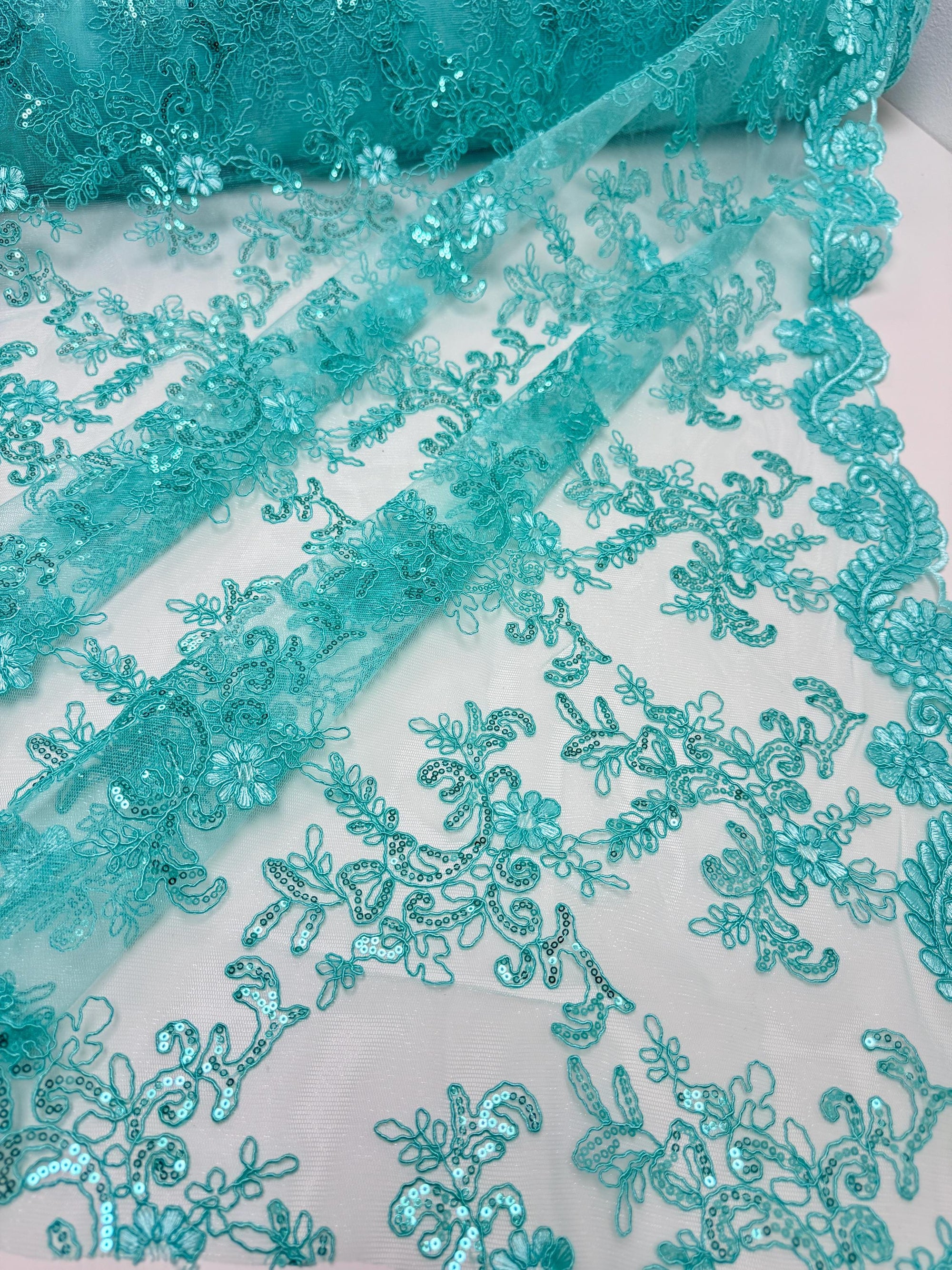 Tiffany Floral Lace Fabric by Yard Embroidery Corded With Sequins Fabric Non Stretch for Formal Wear, Bridal Gowns, Event Decoration