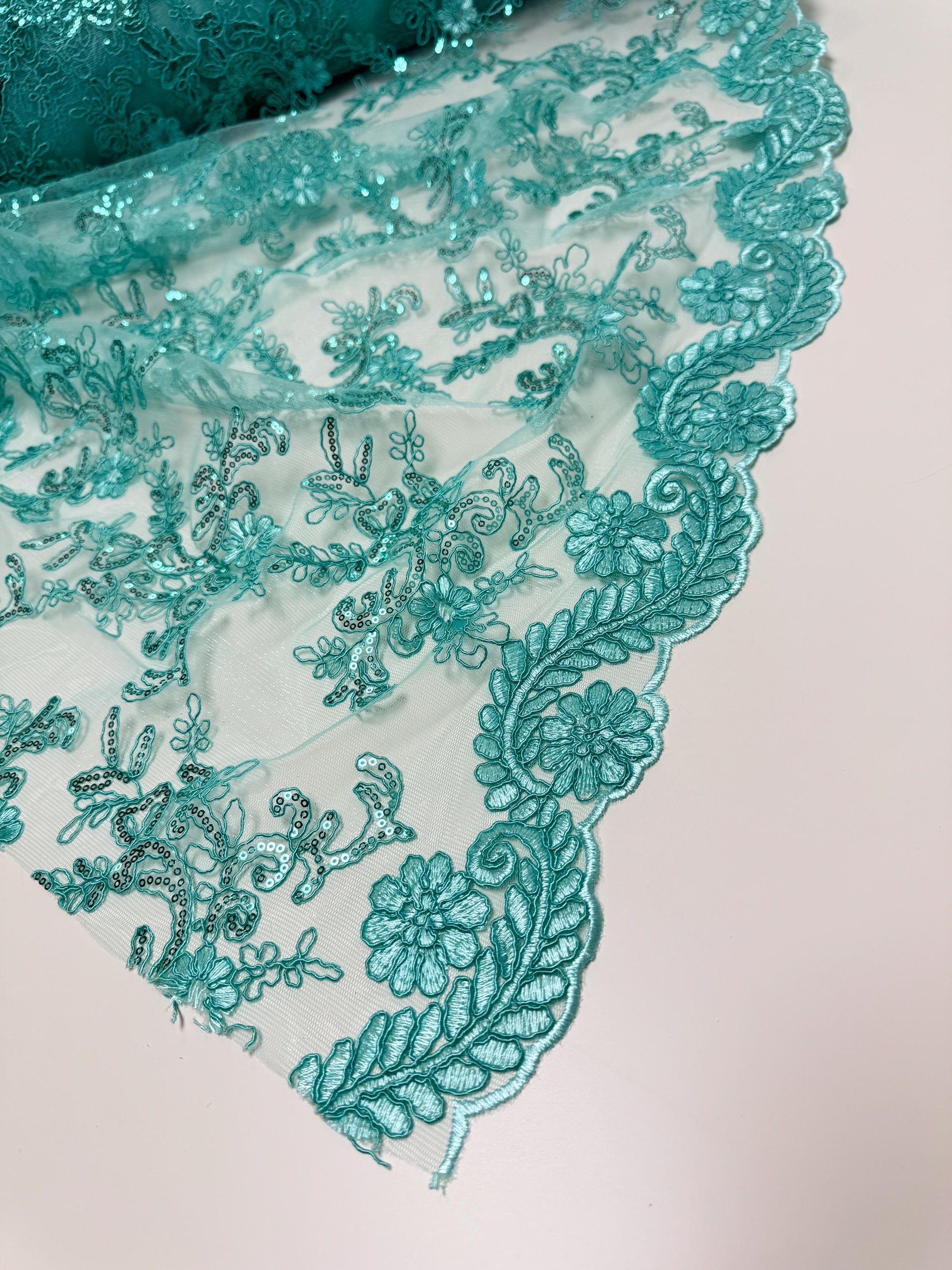 Tiffany Floral Lace Fabric by Yard Embroidery Corded With Sequins Fabric Non Stretch for Formal Wear, Bridal Gowns, Event Decoration