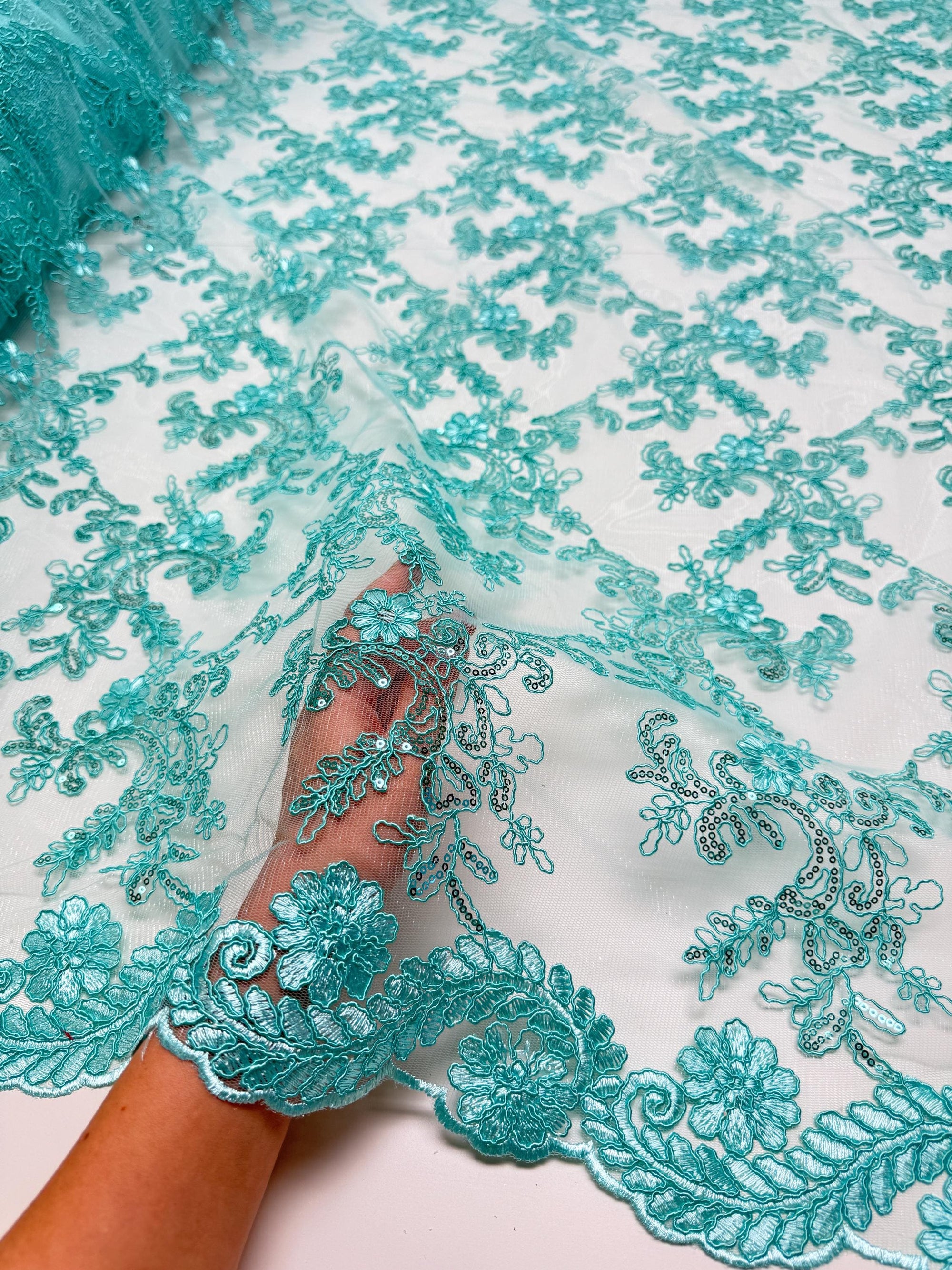 Tiffany Floral Lace Fabric by Yard Embroidery Corded With Sequins Fabric Non Stretch for Formal Wear, Bridal Gowns, Event Decoration