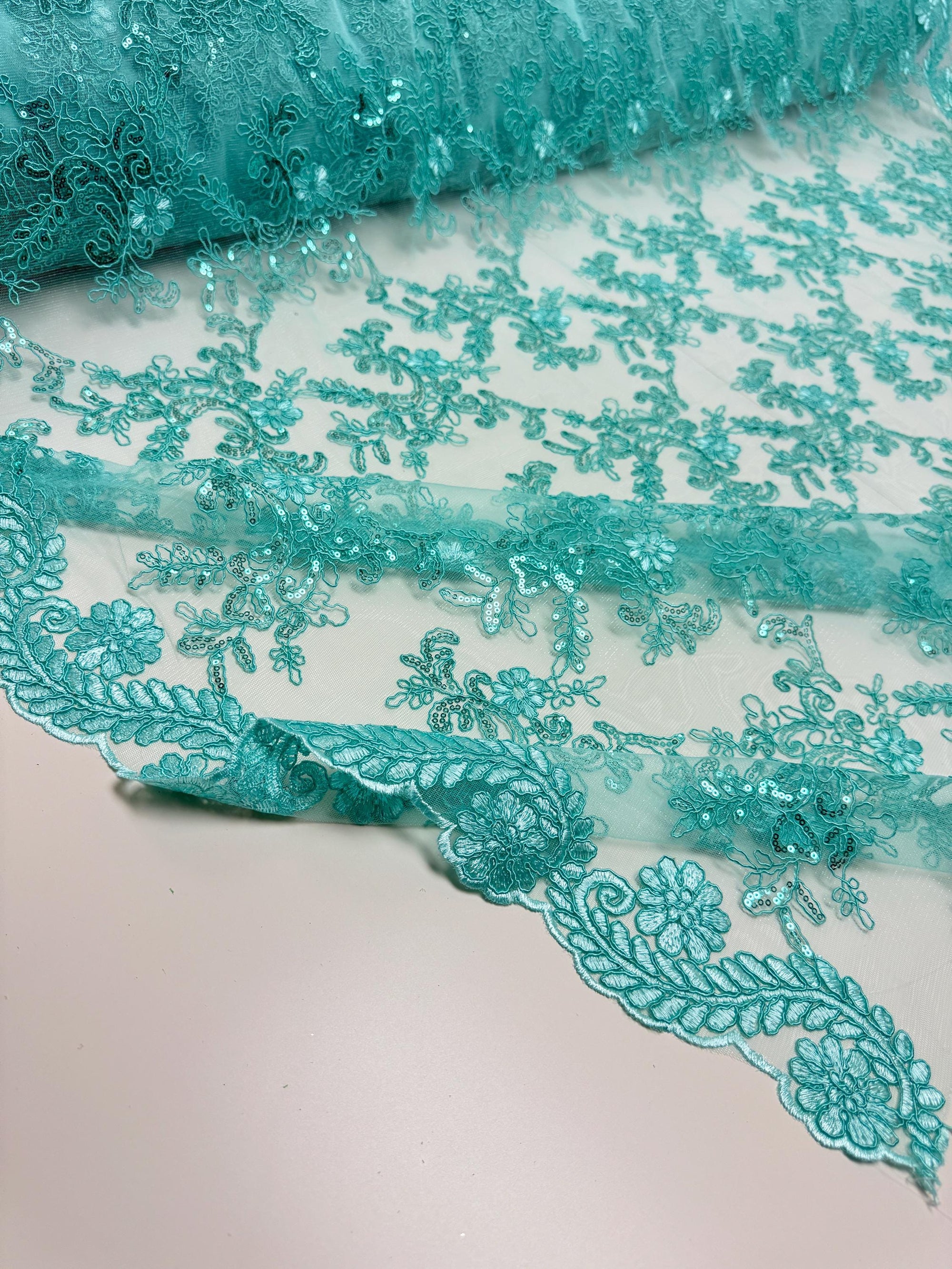 Tiffany Floral Lace Fabric by Yard Embroidery Corded With Sequins Fabric Non Stretch for Formal Wear, Bridal Gowns, Event Decoration