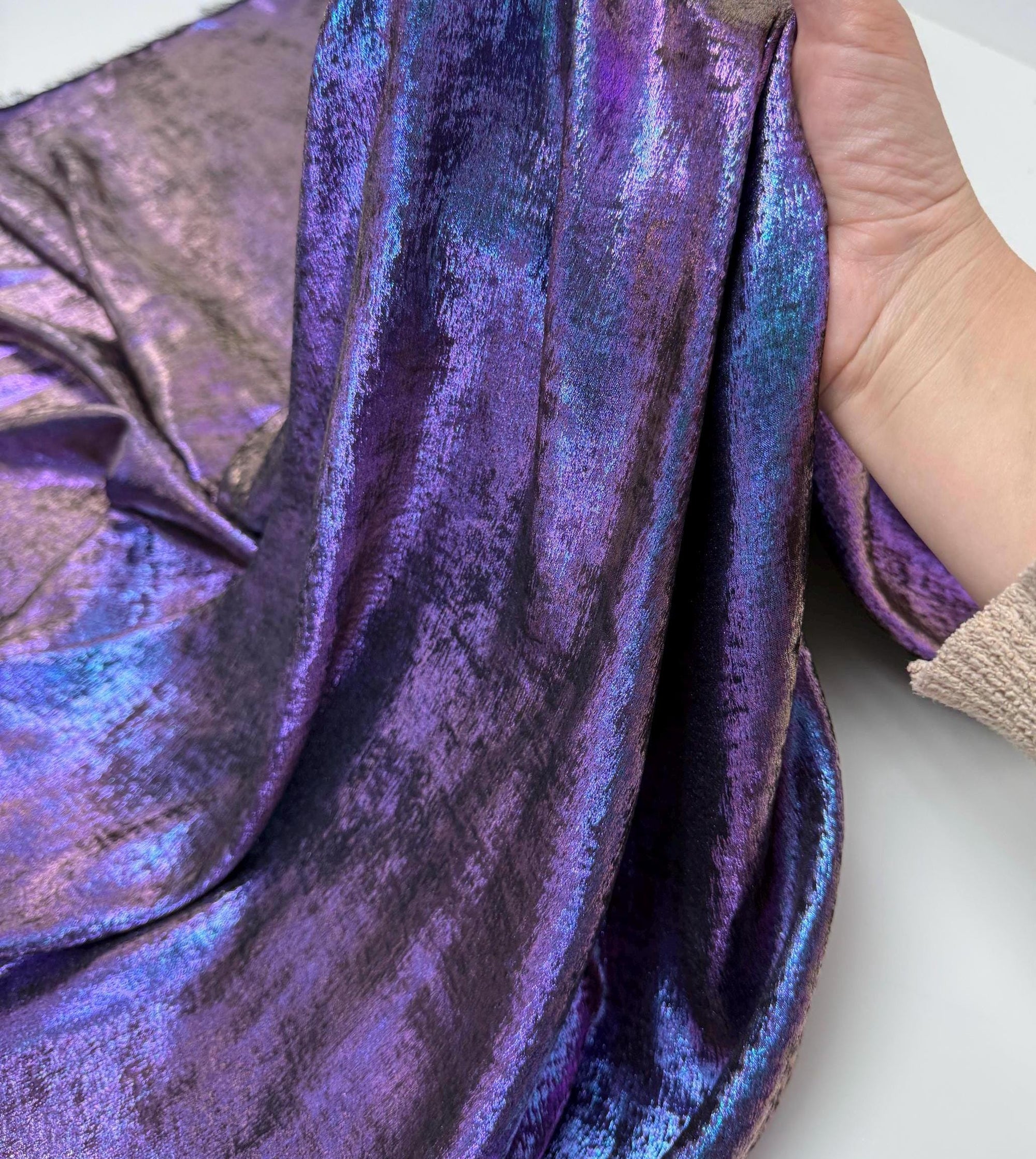 Purple Galaxy Foil Multi Shimmer Metallic Fabric by Yard Reflective Shiny Hologram Iridescent Material for Kimonos Kids Dress Crafts 115GSM