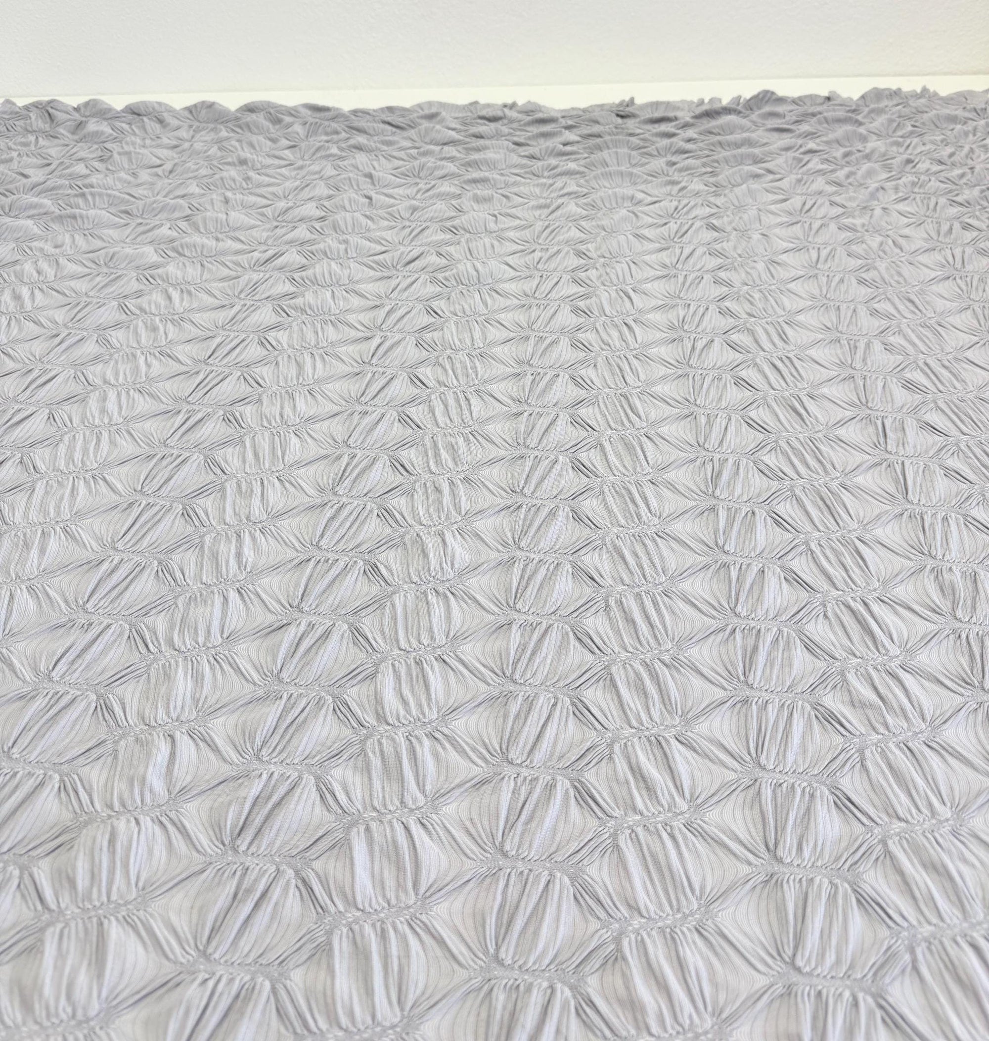 Silver Textured Diamond Jacquard Fabric by Yard, 3D Gray Ruched 4 Way Stretch Spandex for Prom Dresses, Leggings, Scrunchies, DIY 260 GSM