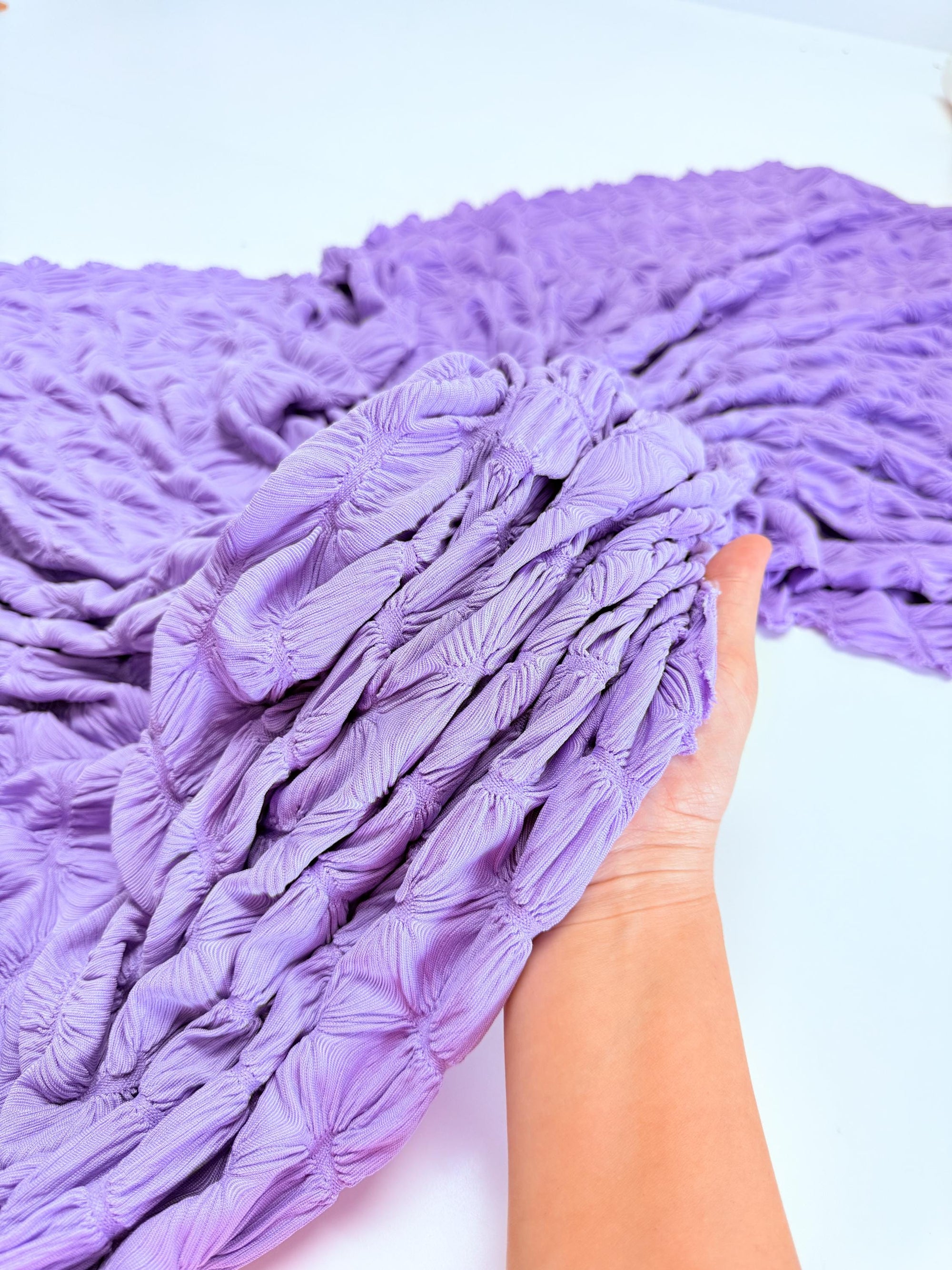 Lavender Textured Diamond Jacquard Fabric by the Yard, 3D Violet 4 Way Stretch Spandex for Prom Dresses, Leggings Scrunchies DIY 260 GSM