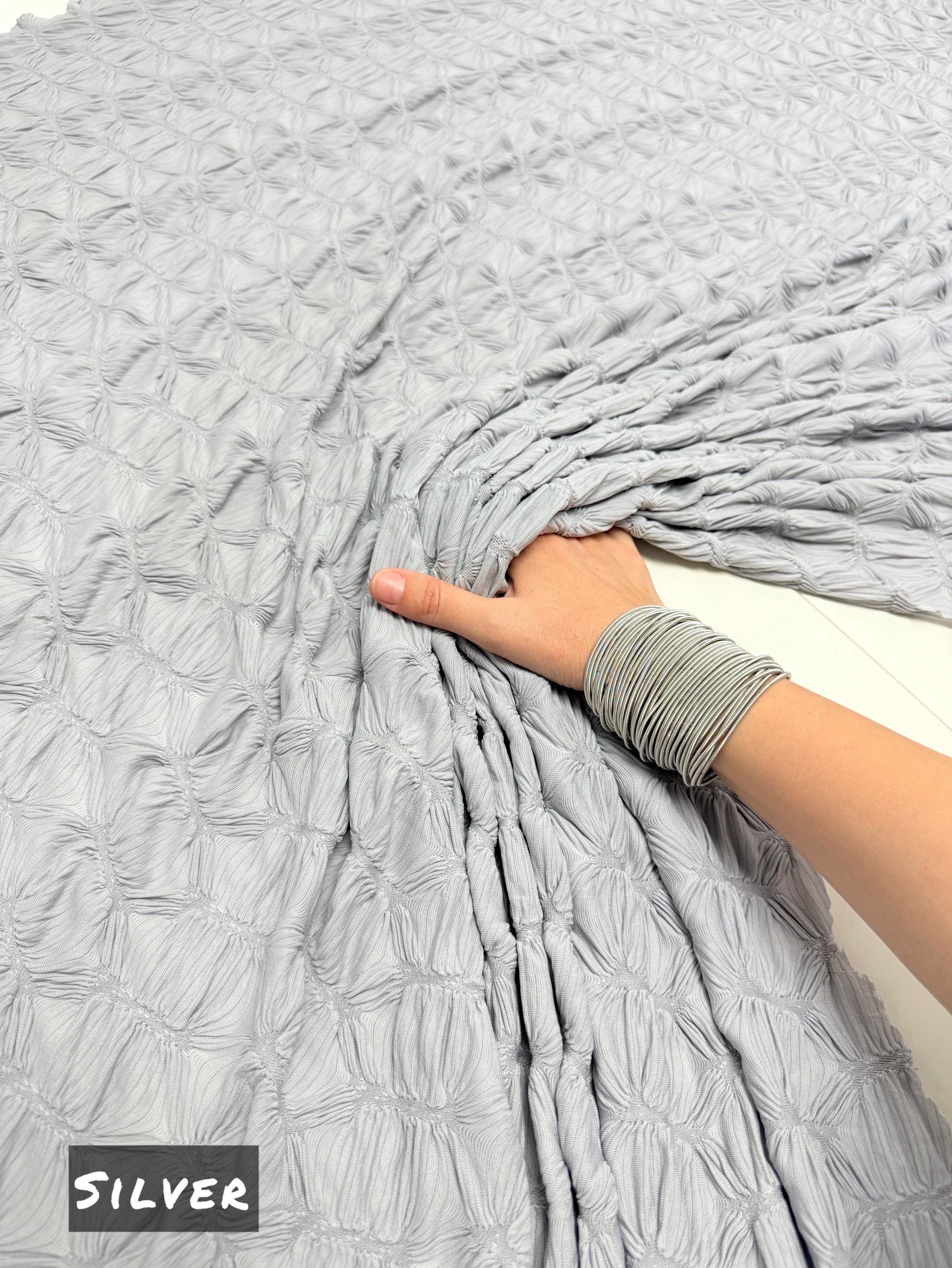 Textured Diamond Jacquard Fabric by Yard, 3D Ruched 4 Way Stretch Spandex Smocked Fabric for Prom Dresses, Leggings, Scrunchies, DIY 260 GSM