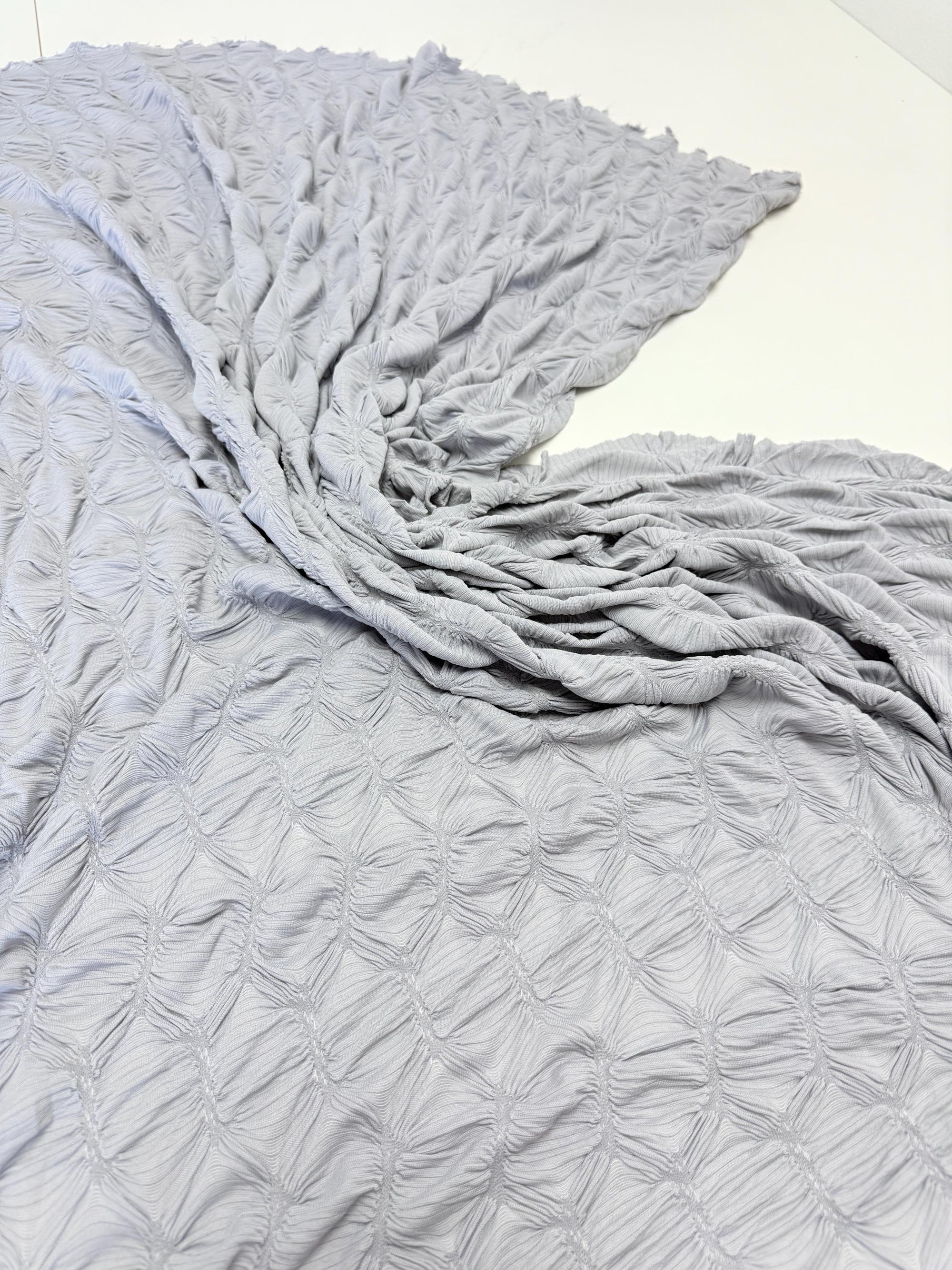Silver Textured Diamond Jacquard Fabric by Yard, 3D Gray Ruched 4 Way Stretch Spandex for Prom Dresses, Leggings, Scrunchies, DIY 260 GSM