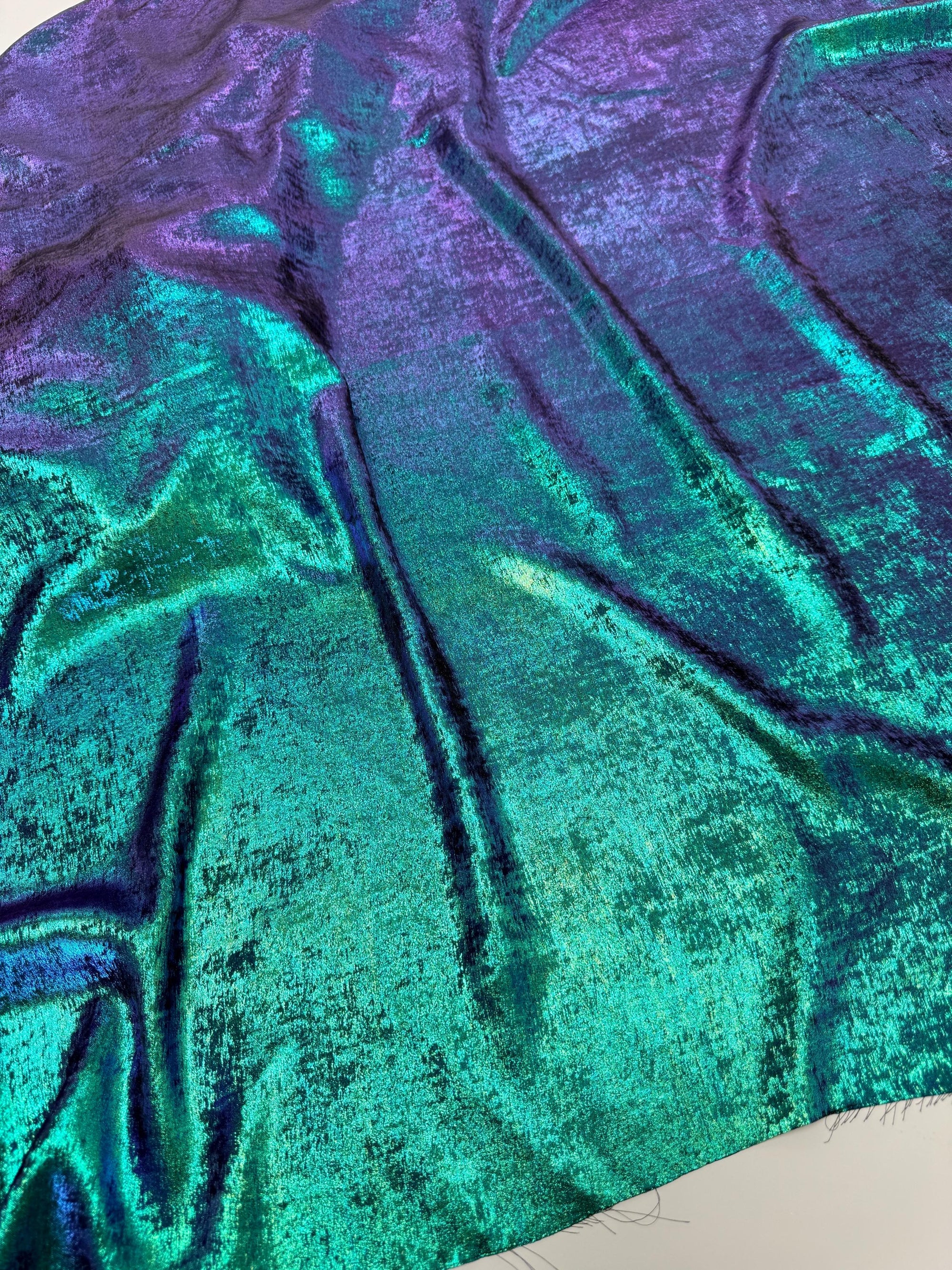 Iridescent Galaxy Foil Fabric by Yard, Teal and Purple Metallic Material Hologram for Kimonos, Kids, Dresses, Gowns, Costumes Crafts 115GSM