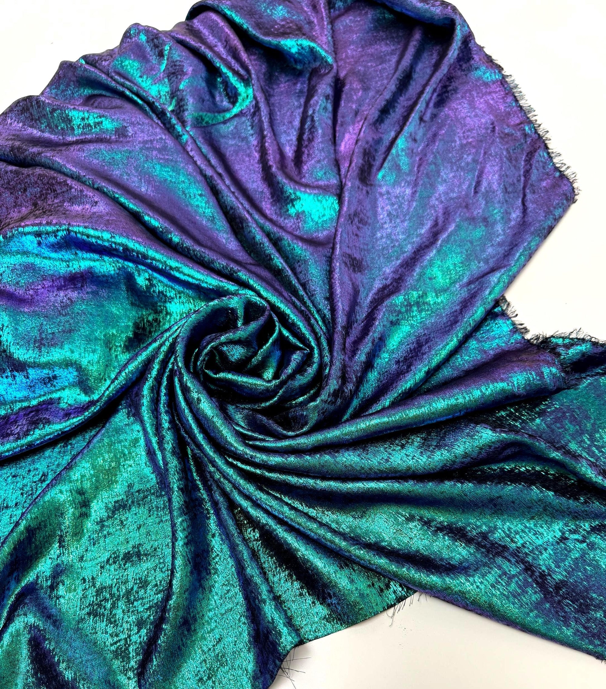 Iridescent Galaxy Foil Fabric by Yard, Teal and Purple Metallic Material Hologram for Kimonos, Kids, Dresses, Gowns, Costumes Crafts 115GSM