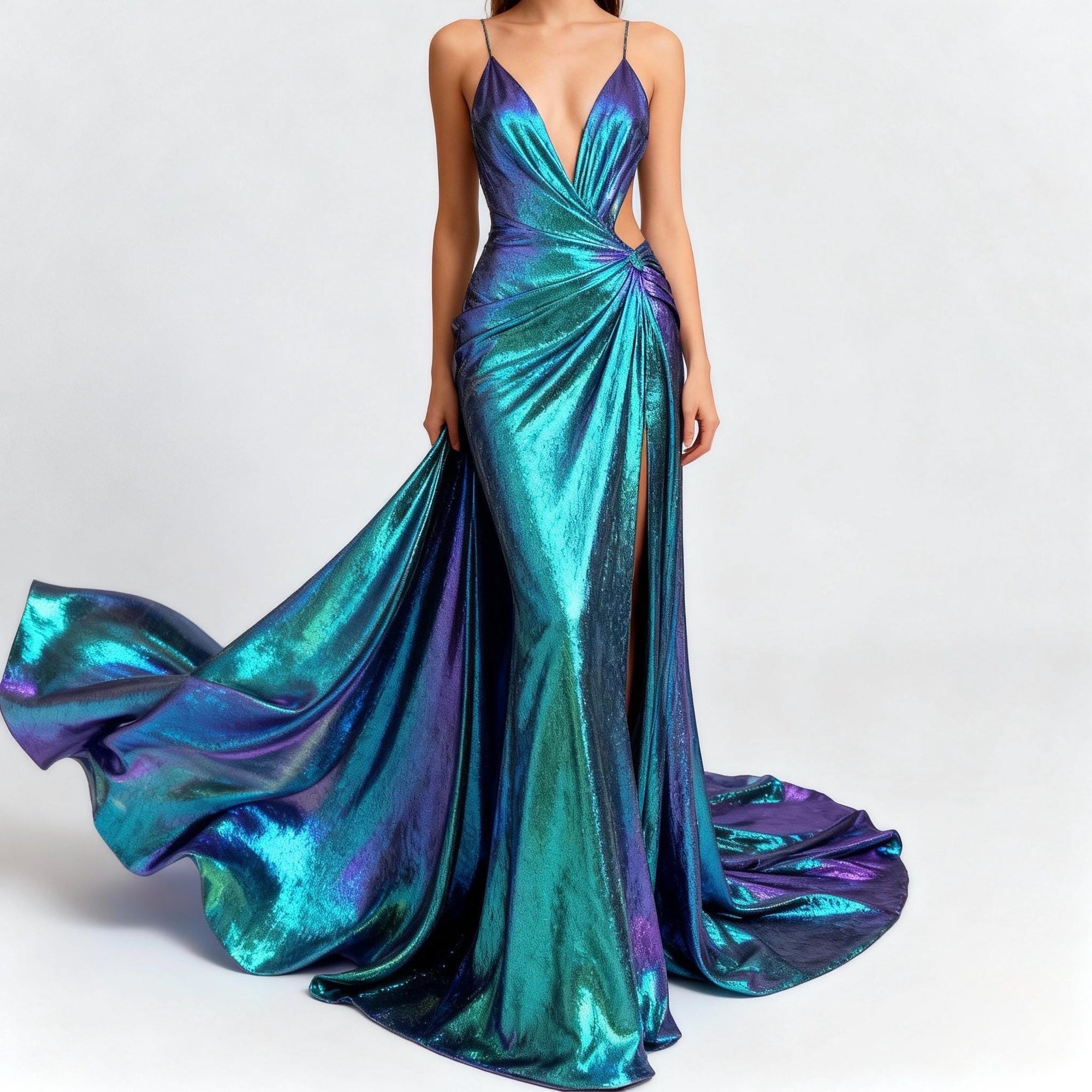 Iridescent Galaxy Foil Fabric by Yard, Teal and Purple Metallic Material Hologram for Kimonos, Kids, Dresses, Gowns, Costumes Crafts 115GSM