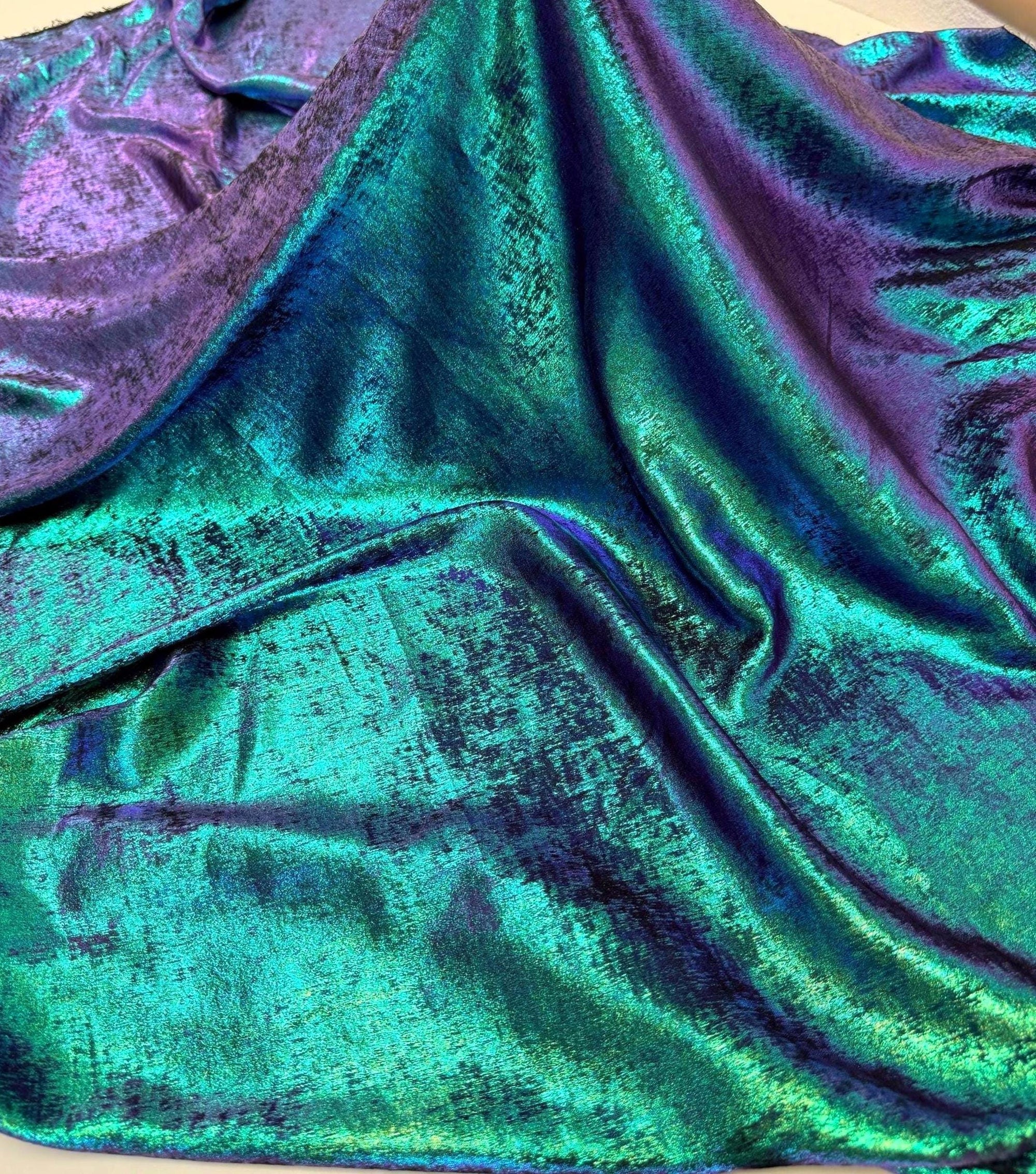 Iridescent Galaxy Foil Fabric by Yard, Teal and Purple Metallic Material Hologram for Kimonos, Kids, Dresses, Gowns, Costumes Crafts 115GSM
