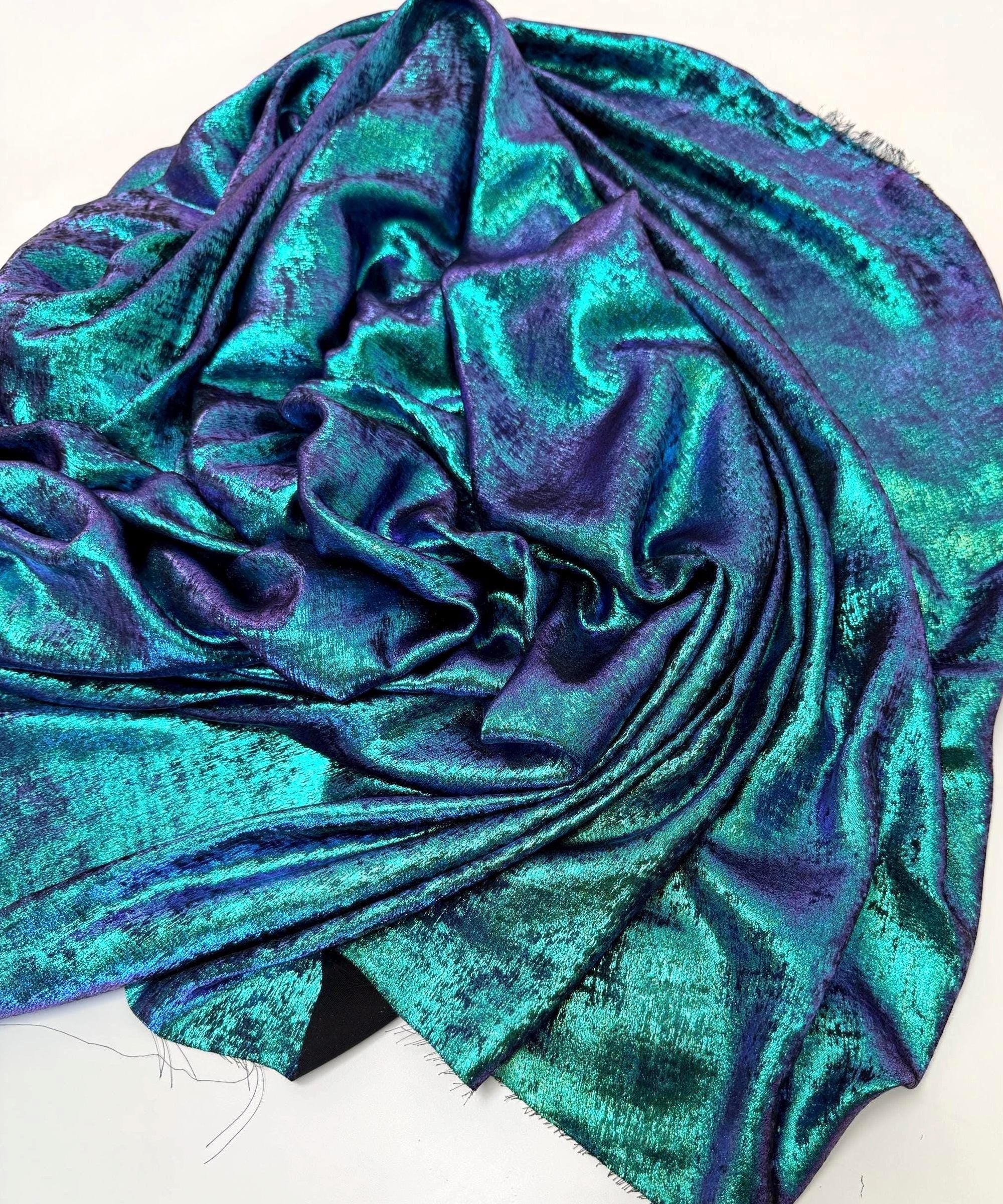 Iridescent Galaxy Foil Fabric by Yard, Teal and Purple Metallic Material Hologram for Kimonos, Kids, Dresses, Gowns, Costumes Crafts 115GSM