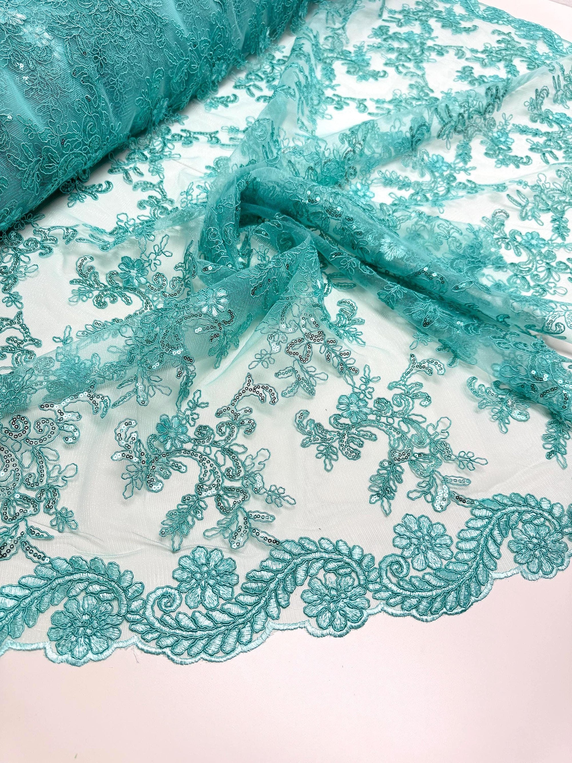 Tiffany Floral Lace Fabric by Yard Embroidery Corded With Sequins Fabric Non Stretch for Formal Wear, Bridal Gowns, Event Decoration