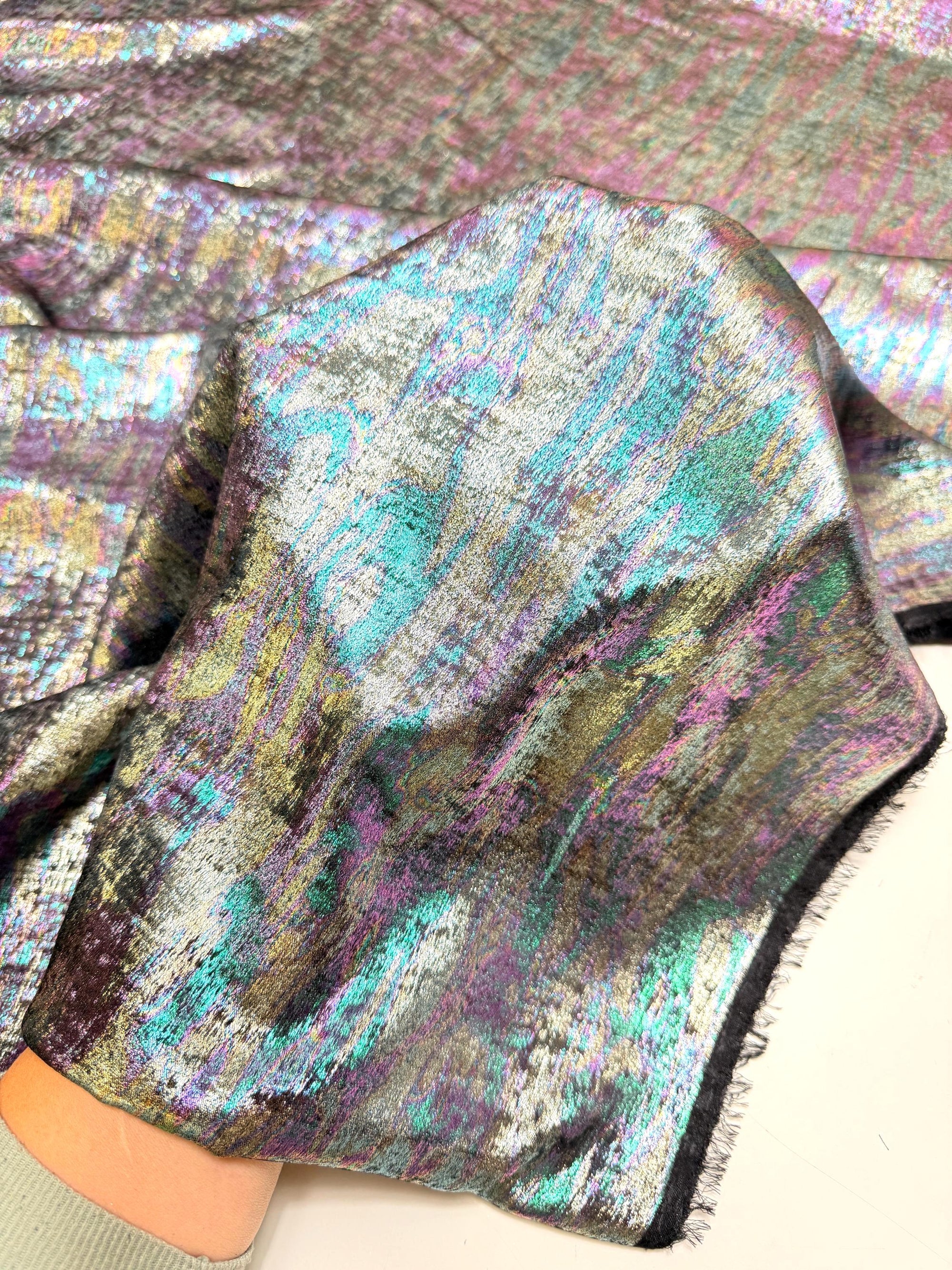 Iridescent Galaxy Foil Fabric by Yard, Shimmer Metallic Gold Hologram, for Cosplay Costumes