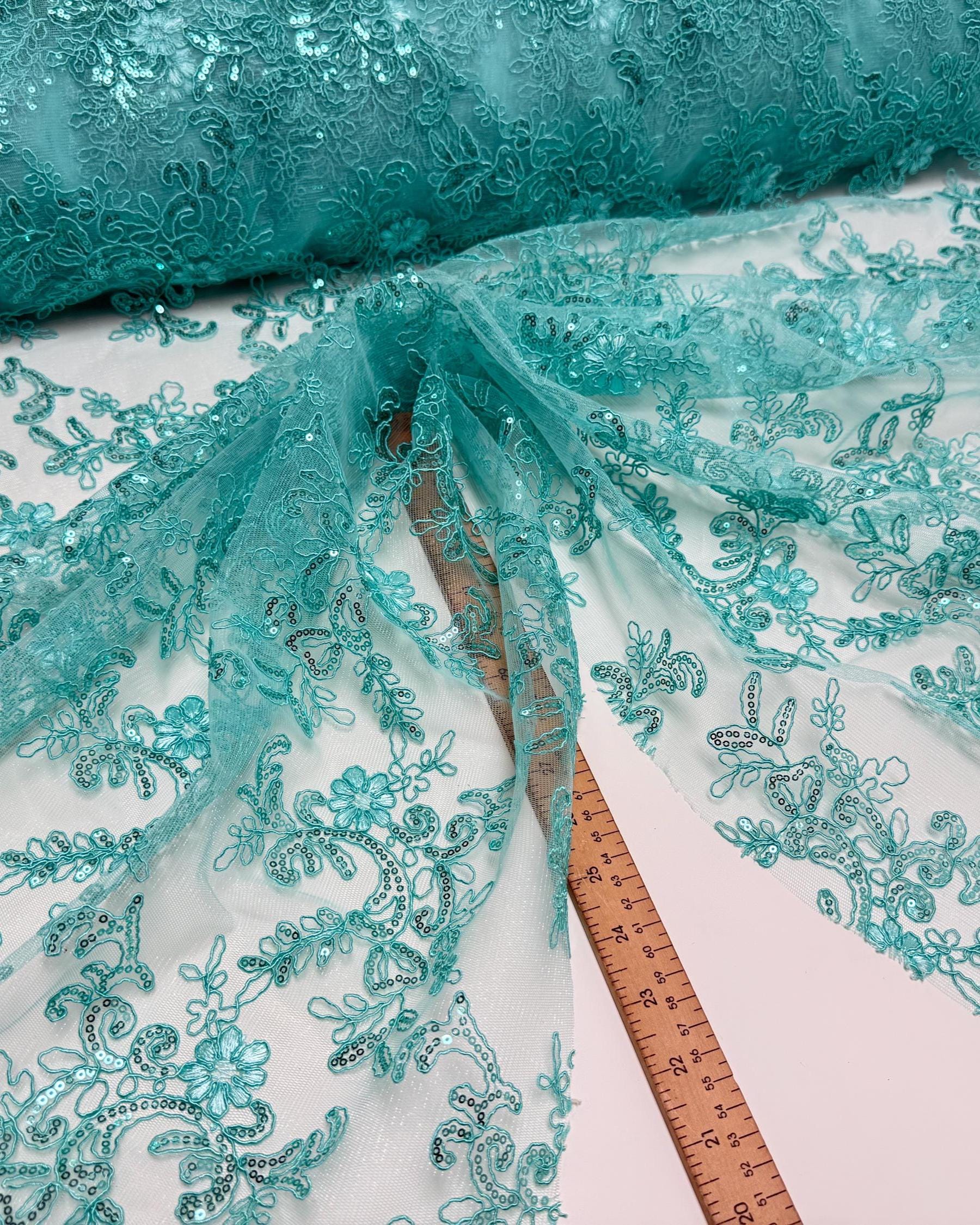 Tiffany Floral Lace Fabric by Yard Embroidery Corded With Sequins Fabric Non Stretch for Formal Wear, Bridal Gowns, Event Decoration