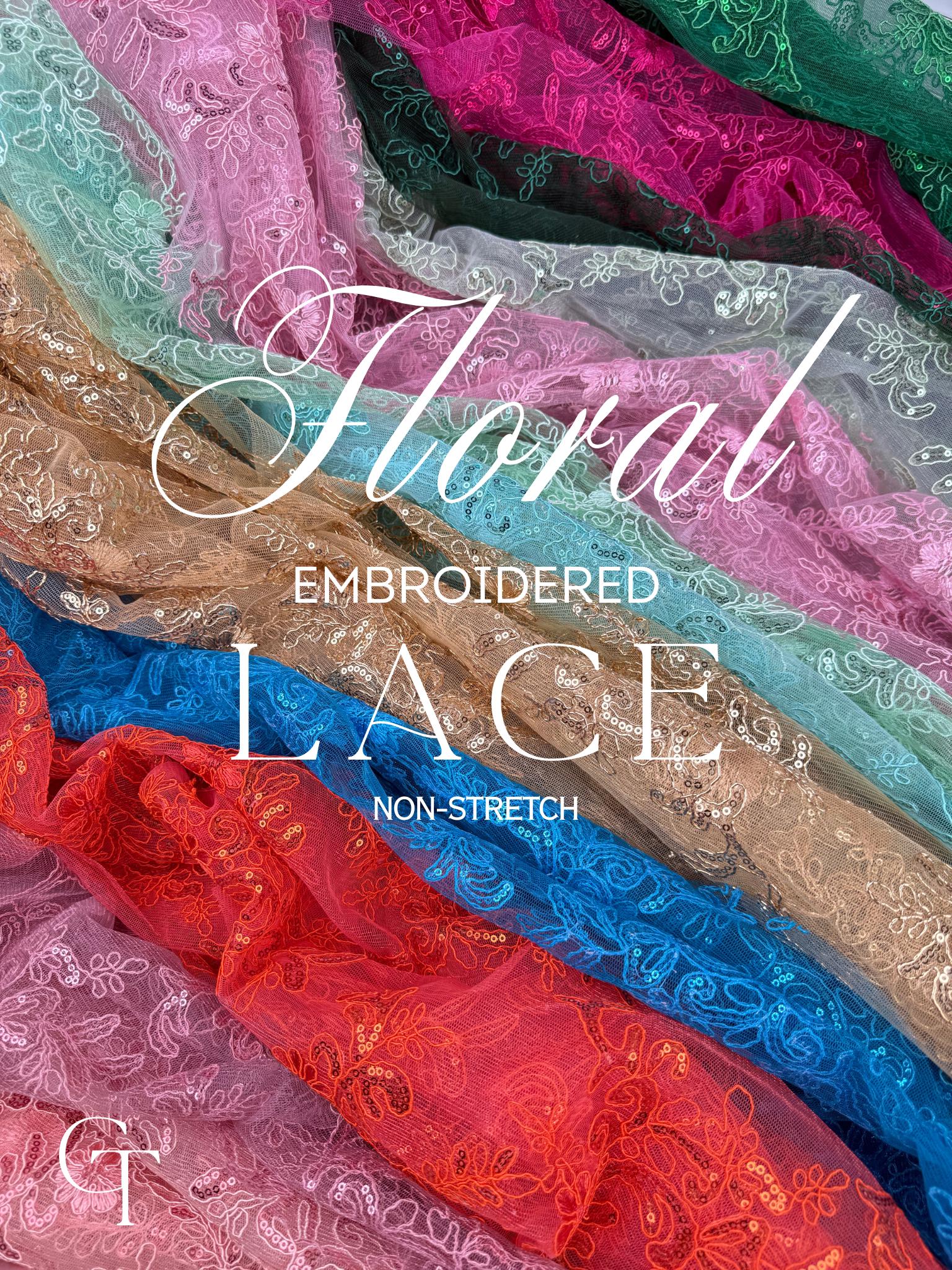 Floral Lace Fabric by Yard Embroidery Corded With Sequins Material Non Stretch Sequined Embroidered On Lace Bridal Wedding Gowns, Crafting