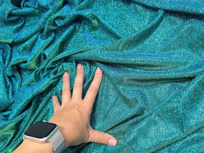 Jade Lurex Foam Glitter Knit Fabric by Yard, Reflective Blue Green Stretch Fabric, Shimmer Material for Gowns, Backdrops, Costumes ,Crafts - from Gala Textile