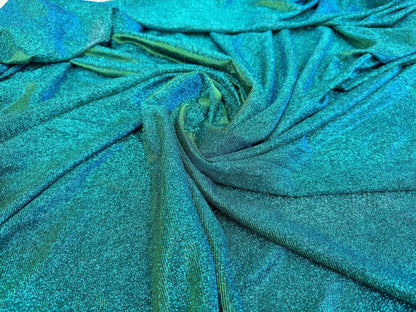 Jade Lurex Foam Glitter Knit Fabric by Yard, Reflective Blue Green Stretch Fabric, Shimmer Material for Gowns, Backdrops, Costumes ,Crafts - from Gala Textile