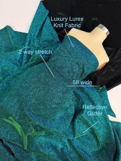 Jade Lurex Foam Glitter Knit Fabric by Yard, Reflective Blue Green Stretch Fabric, Shimmer Material for Gowns, Backdrops, Costumes ,Crafts - from Gala Textile