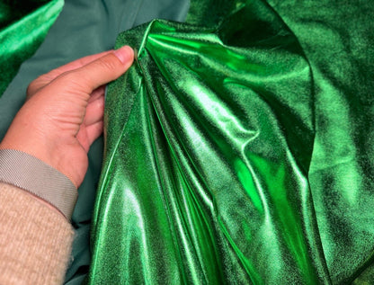 Kelly Green Metallic Lame Spandex Fabric, 4 - Way Stretch Foil Fabric by the Yard, Shiny Green Dancewear, Costumes, Luxury Apparel Material - from Gala Textile