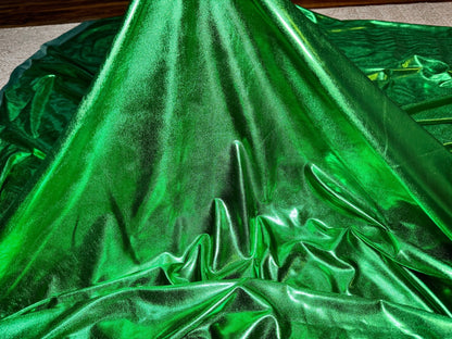 Kelly Green Metallic Lame Spandex Fabric, 4 - Way Stretch Foil Fabric by the Yard, Shiny Green Dancewear, Costumes, Luxury Apparel Material - from Gala Textile