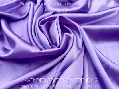 Lavender Silky Stretch Charmeuse Satin Fabric By Yard, Purple Bridal Soft Silky Material, Lilac Stretch Satin for Gowns, Backdrops, Crafts - from Gala Textile