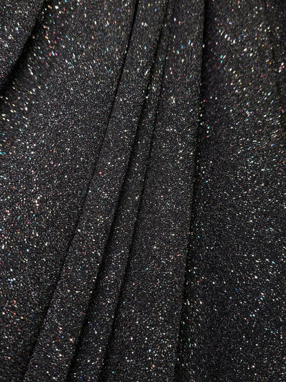 Luxurious 4 Way Stretch Black Lurex Glitter Fabric, Shimmer Sparkle by Yard for Gown, Backdrop, Drapes Black Glitter Party Dress Material - from Gala Textile