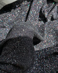 Luxurious 4 Way Stretch Black Lurex Glitter Fabric, Shimmer Sparkle by Yard for Gown, Backdrop, Drapes Black Glitter Party Dress Material - from Gala Textile