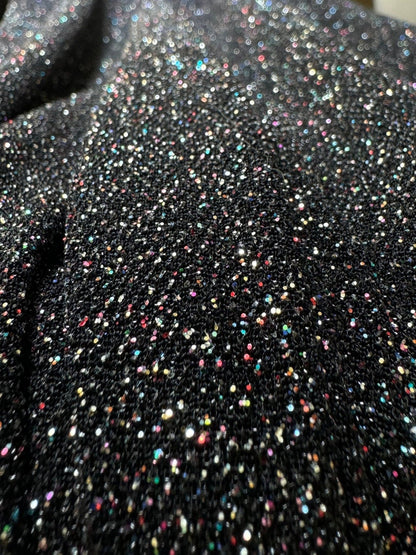 Luxurious 4 Way Stretch Black Lurex Glitter Fabric, Shimmer Sparkle by Yard for Gown, Backdrop, Drapes Black Glitter Party Dress Material - from Gala Textile