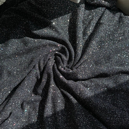 Luxurious 4 Way Stretch Black Lurex Glitter Fabric, Shimmer Sparkle by Yard for Gown, Backdrop, Drapes Black Glitter Party Dress Material - from Gala Textile