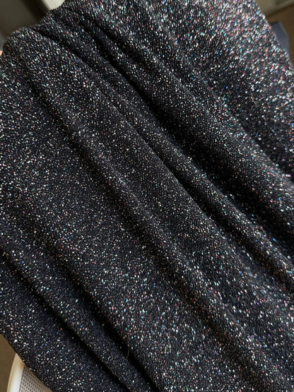 Luxurious 4 Way Stretch Black Lurex Glitter Fabric, Shimmer Sparkle by Yard for Gown, Backdrop, Drapes Black Glitter Party Dress Material - from Gala Textile