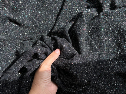 Luxurious 4 Way Stretch Black Lurex Glitter Fabric, Shimmer Sparkle by Yard for Gown, Backdrop, Drapes Black Glitter Party Dress Material - from Gala Textile