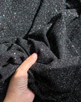 Luxurious 4 Way Stretch Black Lurex Glitter Fabric, Shimmer Sparkle by Yard for Gown, Backdrop, Drapes Black Glitter Party Dress Material - from Gala Textile