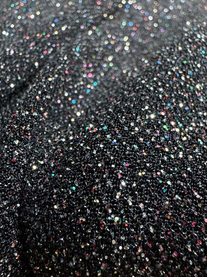 Luxurious 4 Way Stretch Black Lurex Glitter Fabric, Shimmer Sparkle by Yard for Gown, Backdrop, Drapes Black Glitter Party Dress Material - from Gala Textile