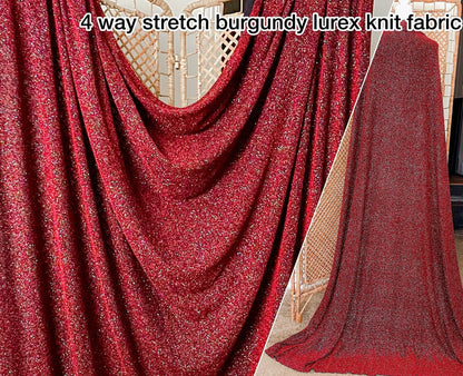 Luxurious 4 Way Stretch Burgundy Lurex Spandex Glitter Fabric, Shimmer Sparkle by Yard for Gown Backdrop Dance Wear Red Party Dress Material - from Gala Textile