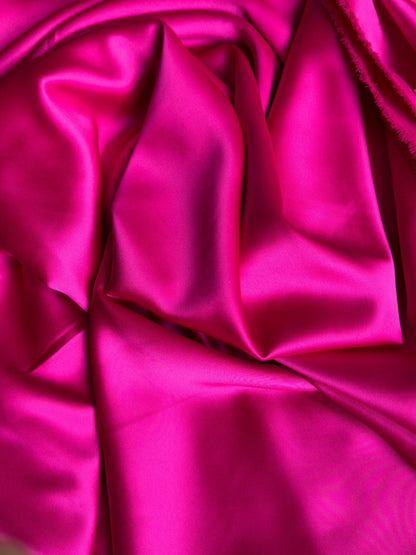 Luxury Fuchsia Stretch Satin Fabric, Vibrant Fuchsia Satin Ideal for Dresses, Gowns, and High - End Fashion, Premium Satin Spandex Blend - from Gala Textile